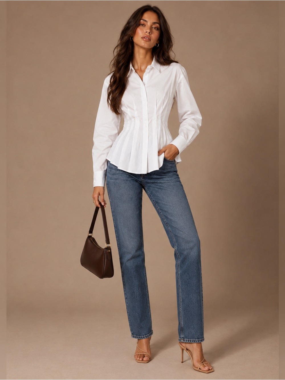 NWT Tailored White Pleated Button-Down Shirt - White
